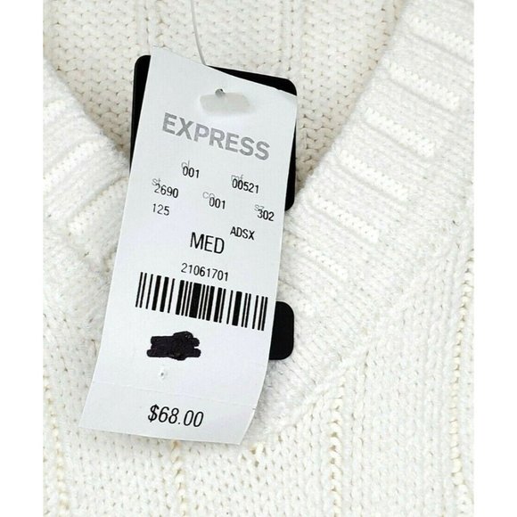 Vintage Express Crew Neck Med White Cable Knit Long Sleeve Pullover Sweater - Picture 3 of 12